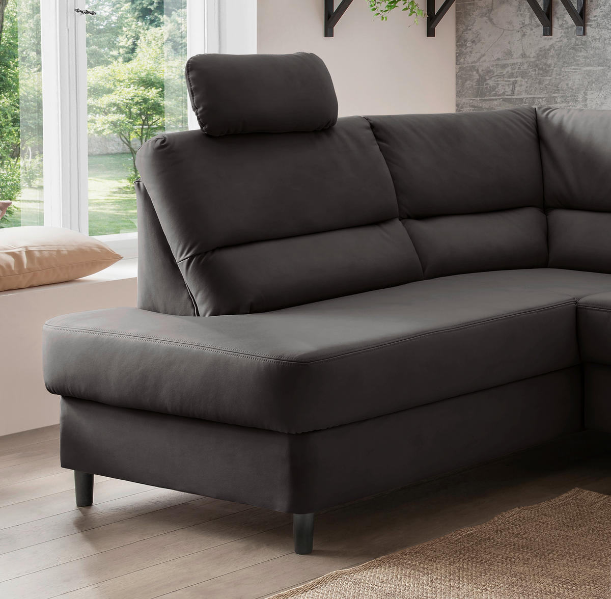 ECKSOFA in Lederlook Anthrazit  - Anthrazit/Schwarz, Modern, Holz/Textil (190/266cm) - Livetastic
