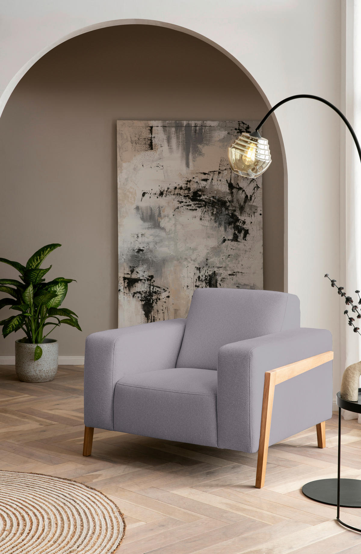 SESSEL in Struktur Flieder  - Eichefarben/Flieder, Design, Holz/Textil (105/84/96cm) - Stylife