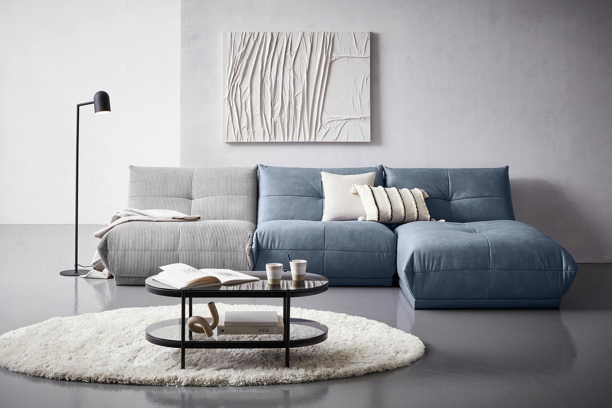 ECKSOFA in Cord, Lederlook Grau, Blaugrau  - Blaugrau/Grau, Trend, Textil (315/185cm) - Livetastic