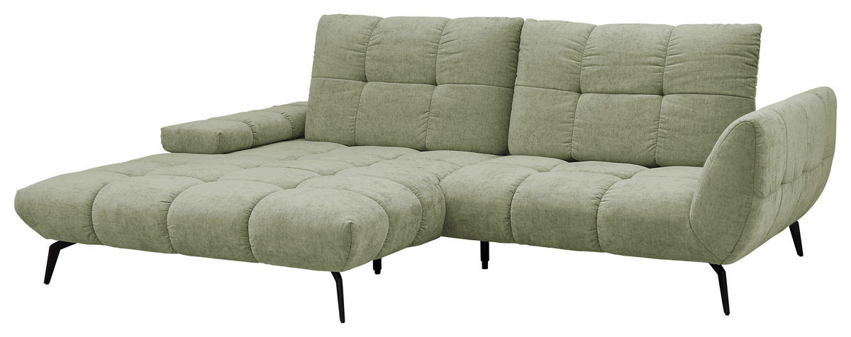 ECKSOFA Hellgrün Flachgewebe Rücken echt, Sitztiefenverstellung  - Schwarz/Hellgrün, KONVENTIONELL, Textil/Metall (211/273cm) - SetOne by Musterring