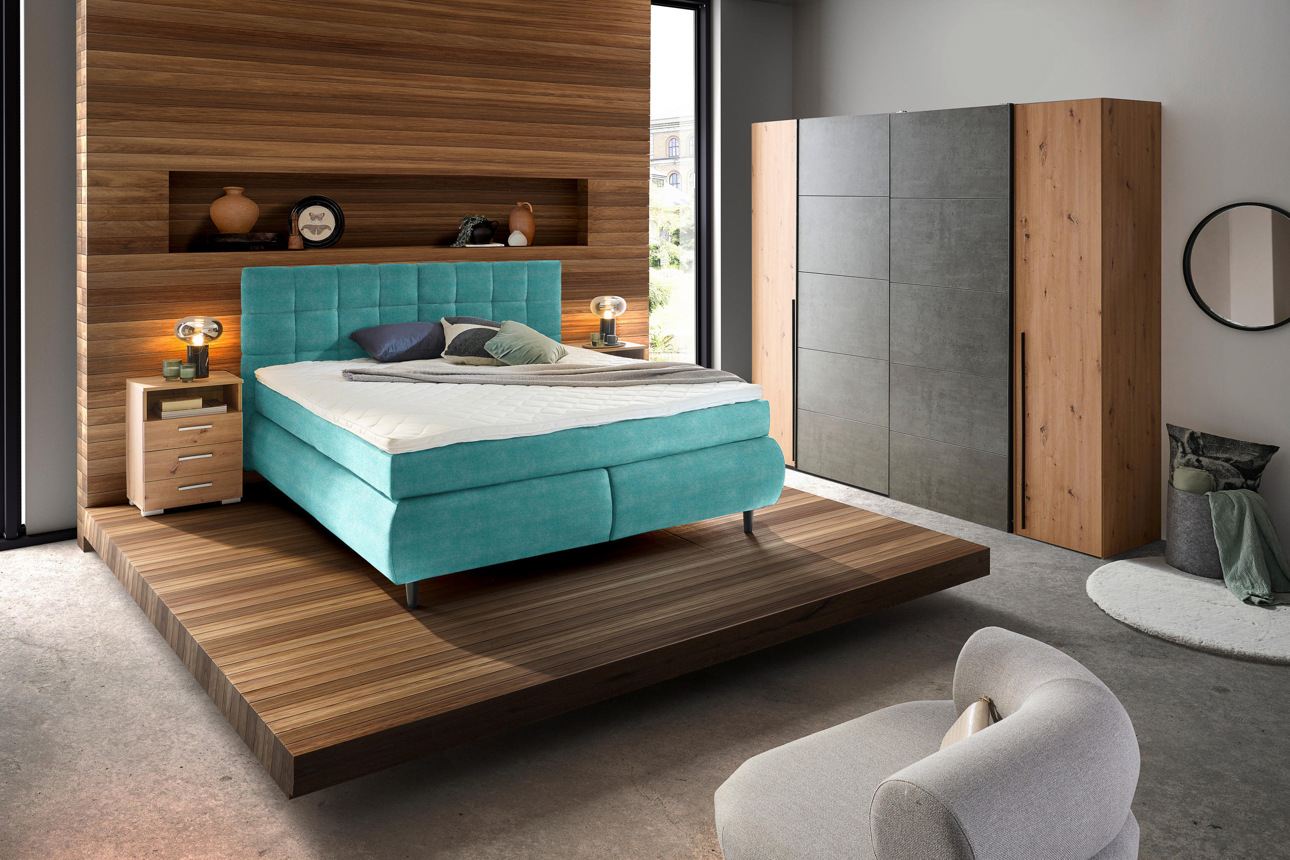 BOXSPRINGBETT 160/200 cm  in Türkis  - Türkis/Schwarz, Konventionell, Holz/Textil (160/200cm) - Ti'me
