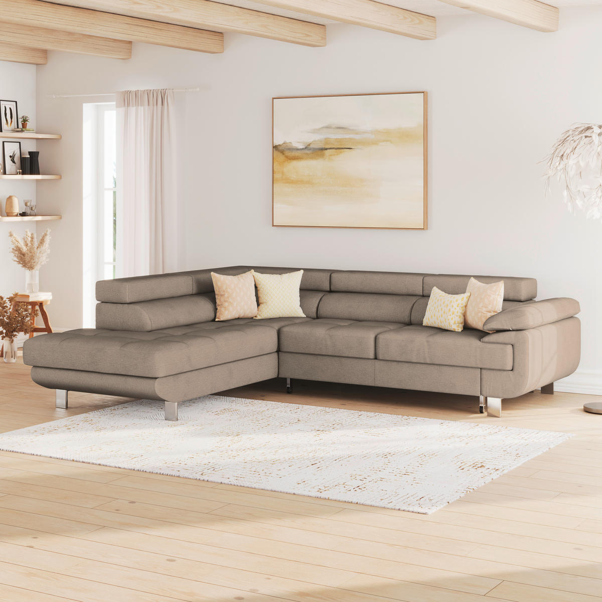 HÖRNSOFFA i dräll taupe  - taupe, Modern, metall/textil (230/270cm) - MID.YOU