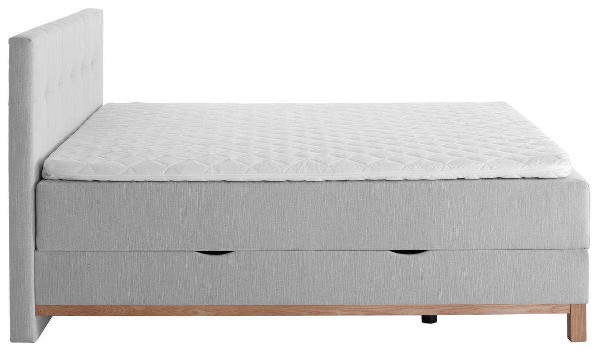 BOXBETT 180/200 cm,  in Hellgrau, Bettkasten, Topper, H3 + H3 = fest  - Eichefarben/Hellgrau, MODERN, Holz/Textil (180/200cm) - Livetastic