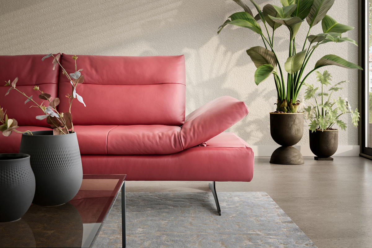 ECKSOFA Rot Echtleder  - Rot/Schwarz, MODERN, Leder/Metall (158/342cm) - Chilliano