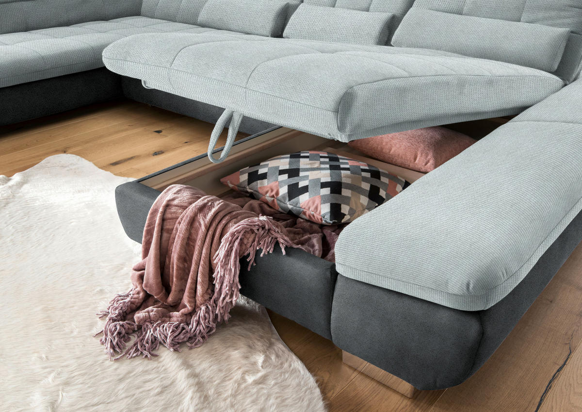 WOHNLANDSCHAFT in Mikrofaser Platinfarben  - Platinfarben/Chromfarben, Design, Kunststoff/Textil (211/350/204cm) - Xora