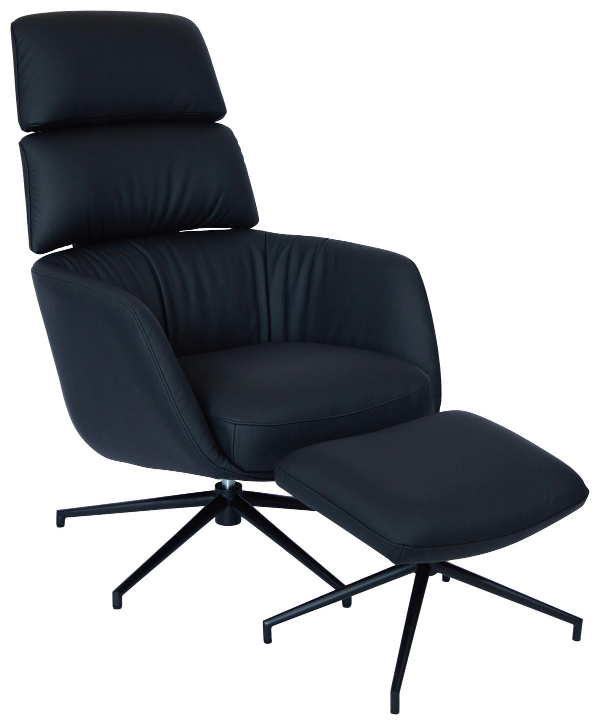 RELAXSESSELSET Echtleder Hocker, Kopfteilverstellung    - Schwarz, Design, Leder/Metall (73/110/87cm) - Dieter Knoll