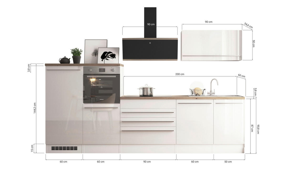 KÜCHENBLOCK 320 cm   in Weiß  - Wildeiche/Edelstahlfarben, Design, Holzwerkstoff/Kunststoff (320cm) - Respekta