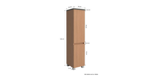 MIDISCHRANK 30/131/35 cm  - Sandfarben/Eichefarben, KONVENTIONELL, Holzwerkstoff/Kunststoff (30/131/35cm) - Xora