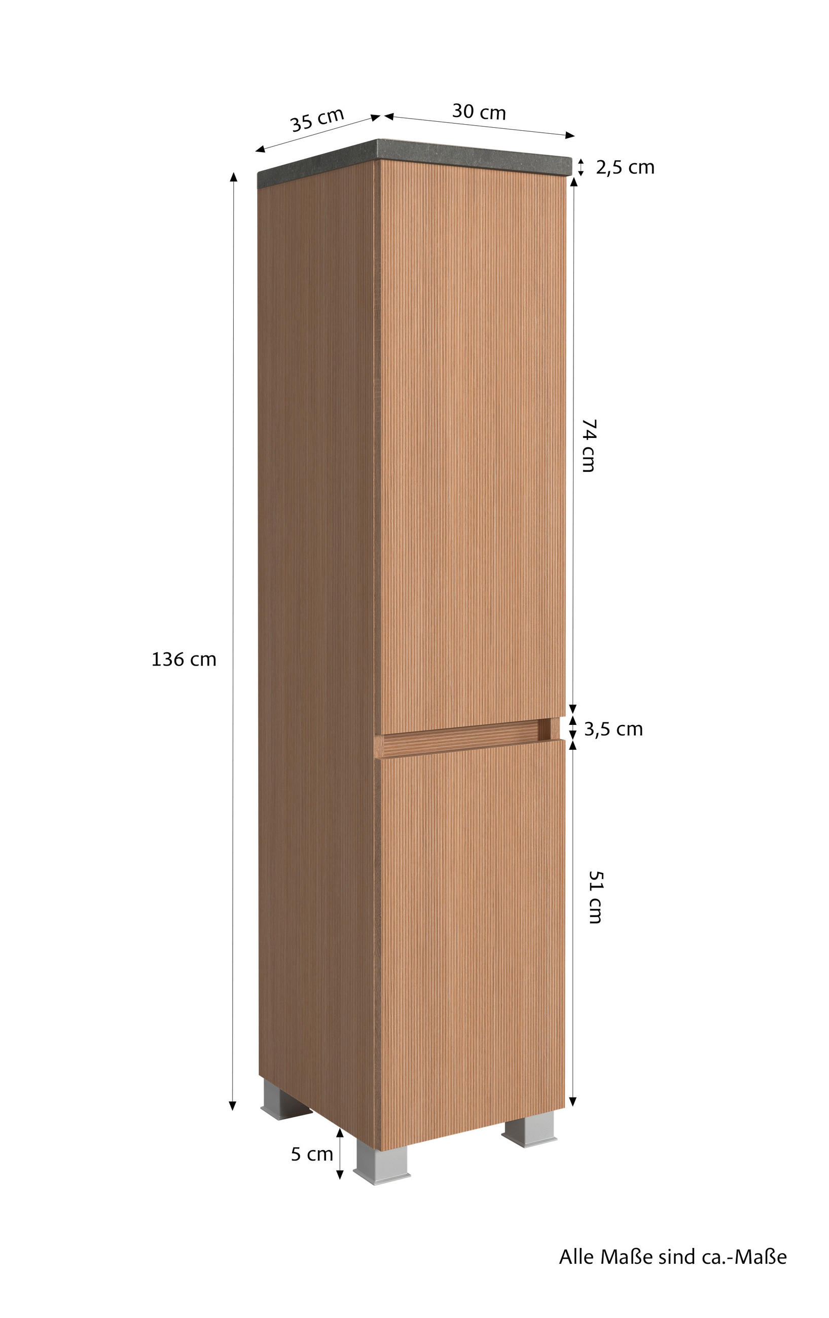 MIDISCHRANK 30/131/35 cm  - Sandfarben/Eichefarben, KONVENTIONELL, Holzwerkstoff/Kunststoff (30/131/35cm) - Xora