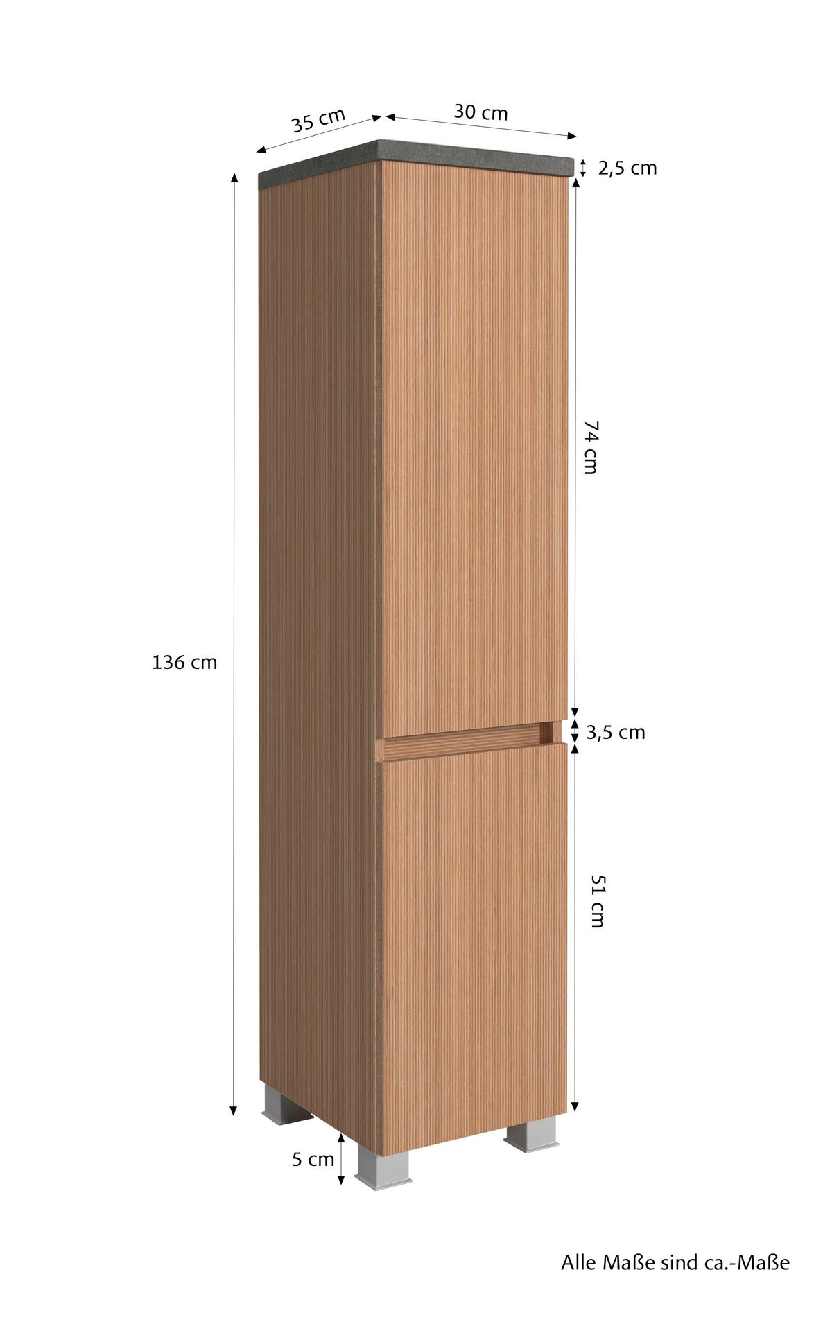 MIDISCHRANK 30/131/35 cm  - Sandfarben/Eichefarben, KONVENTIONELL, Holzwerkstoff/Kunststoff (30/131/35cm) - Xora