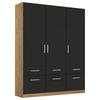 DREHTÜRENSCHRANK 136/197/54 cm 3-türig Grau, Eiche Artisan  - Chromfarben/Eiche Artisan, MODERN, Holzwerkstoff/Kunststoff (136/197/54cm) - Rauch Möbel