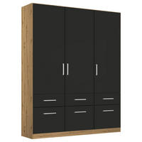 DREHTÜRENSCHRANK 136/197/54 cm 3-türig Grau, Eiche Artisan  - Chromfarben/Eiche Artisan, MODERN, Holzwerkstoff/Kunststoff (136/197/54cm) - Rauch Möbel