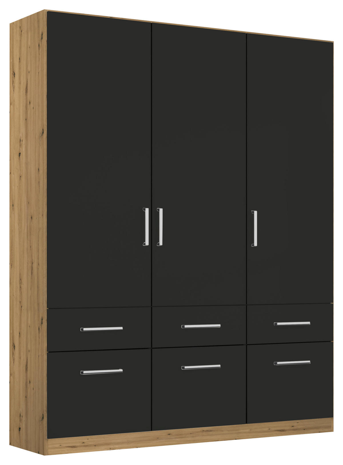 DREHTÜRENSCHRANK 136/197/54 cm 3-türig Grau, Eiche Artisan  - Chromfarben/Eiche Artisan, MODERN, Holzwerkstoff/Kunststoff (136/197/54cm) - Rauch Möbel