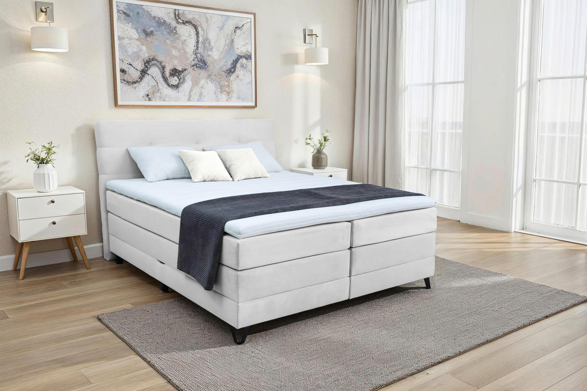 BOXSPRINGBETT 160/200 cm  in Weiß  - Schwarz/Weiß, KONVENTIONELL, Textil/Metall (160/200cm) - Carryhome