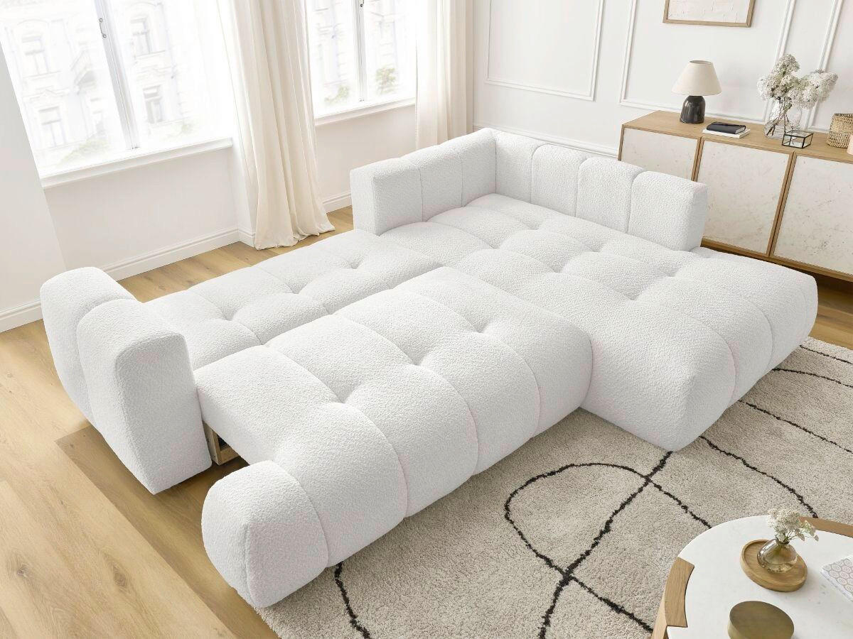 ECKSCHLAFSOFA FUJI Bouclé Weiß  inkl.  - Schwarz/Weiß, MODERN, Kunststoff/Textil (282/204cm)