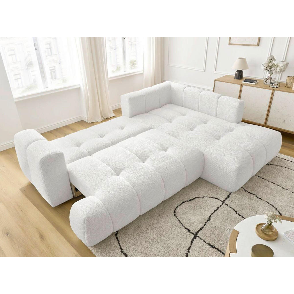 Thumbnail - Eckschlafsofa Fuji, Weiß, Textil, Buche, Kiefer, 4-Sitzer, Füllung: Komfortschaum, 282x204 cm, Rücken echt, Armteil link...