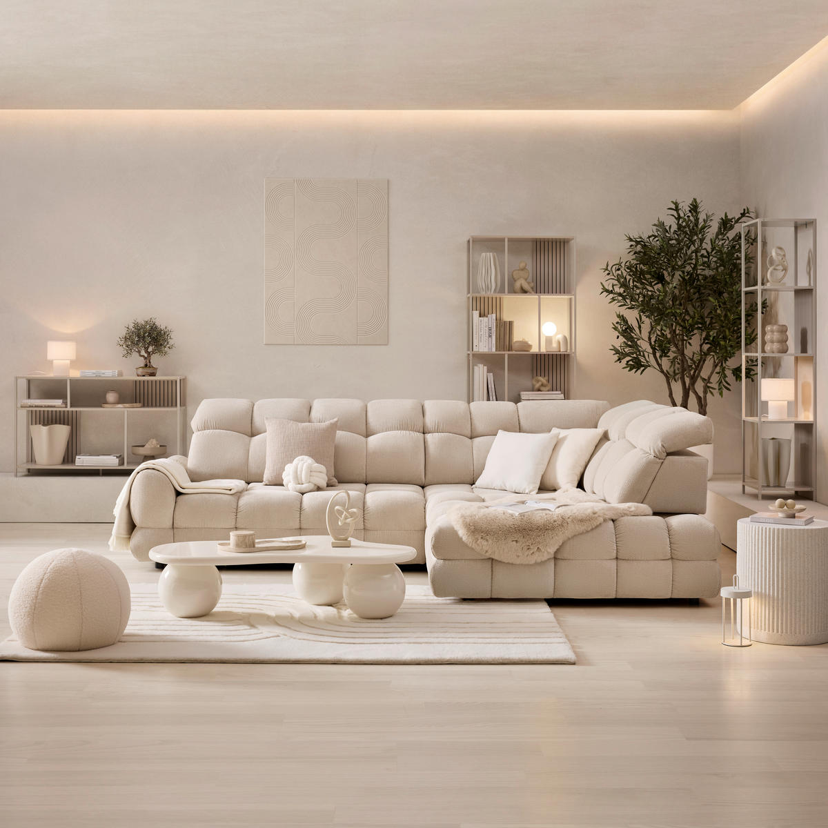 HÖRNSOFFA i vävt tyg beige  - beige/svart, Modern, trämaterial/trä (302/217cm) - Livetastic