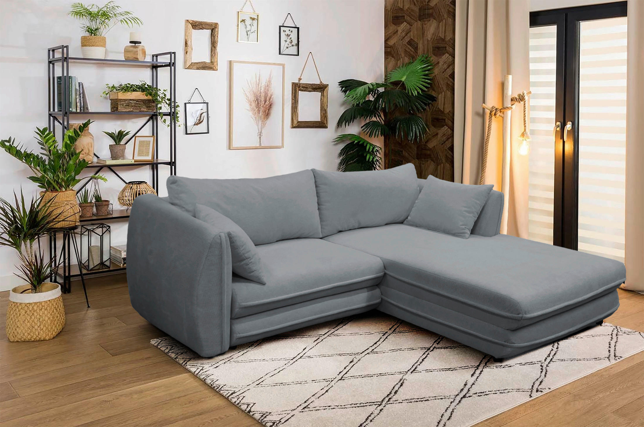 ECKSOFA in Struktur Grau  240/201 cm  - Schwarz/Grau, Design, Kunststoff/Textil (240/201cm) - MID.YOU
