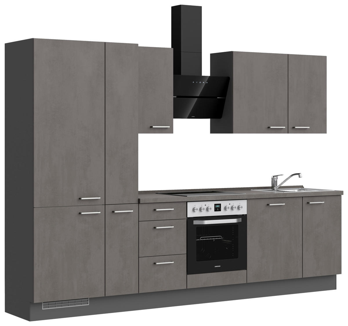 KÜCHENBLOCK Riva 300 cm  in Schieferfarben  - Schieferfarben/Edelstahlfarben, MODERN, Holzwerkstoff/Metall (300cm) - Nobilia