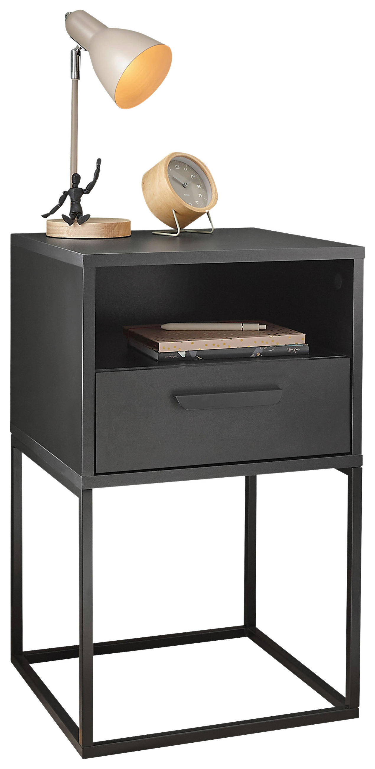 NACHTSCHRANK 40/65/39 cm  - Schwarz/Graphitfarben, Design, Holzwerkstoff/Kunststoff (40/65/39cm) - Boxxx