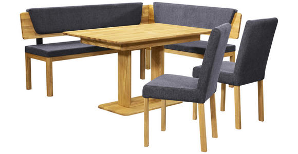 ECKBANK 248/171 cm Webstoff Blau, Eichefarben Eiche vollmassiv   - Blau/Eichefarben, KONVENTIONELL, Holz/Textil (248/171cm) - Linea Natura