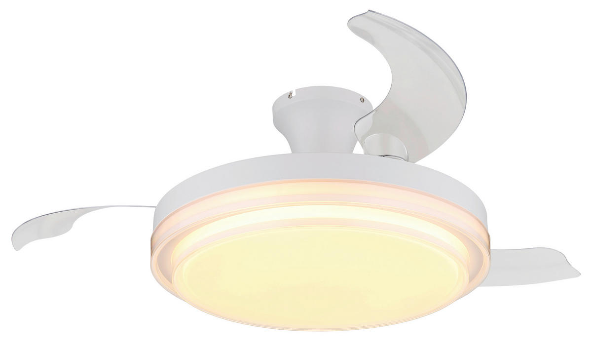 STROPNÍ VENTILÁTOR, 106,6/27,5 cm  - bílá/čiré, Konvenční, kov/plast (106,6/27,5cm) - Globo