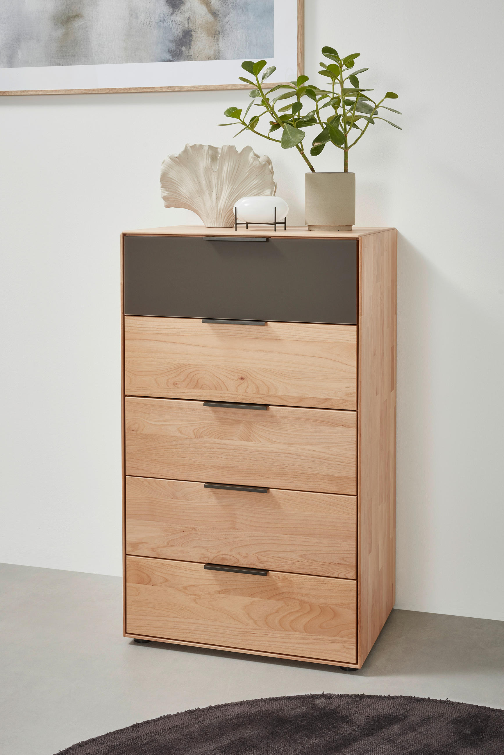 KOMMODE  in 61,5/104,9/44,2 cm  - Dunkelbraun/Erlefarben, Natur, Glas/Holz (61,5/104,9/44,2cm) - Valnatura