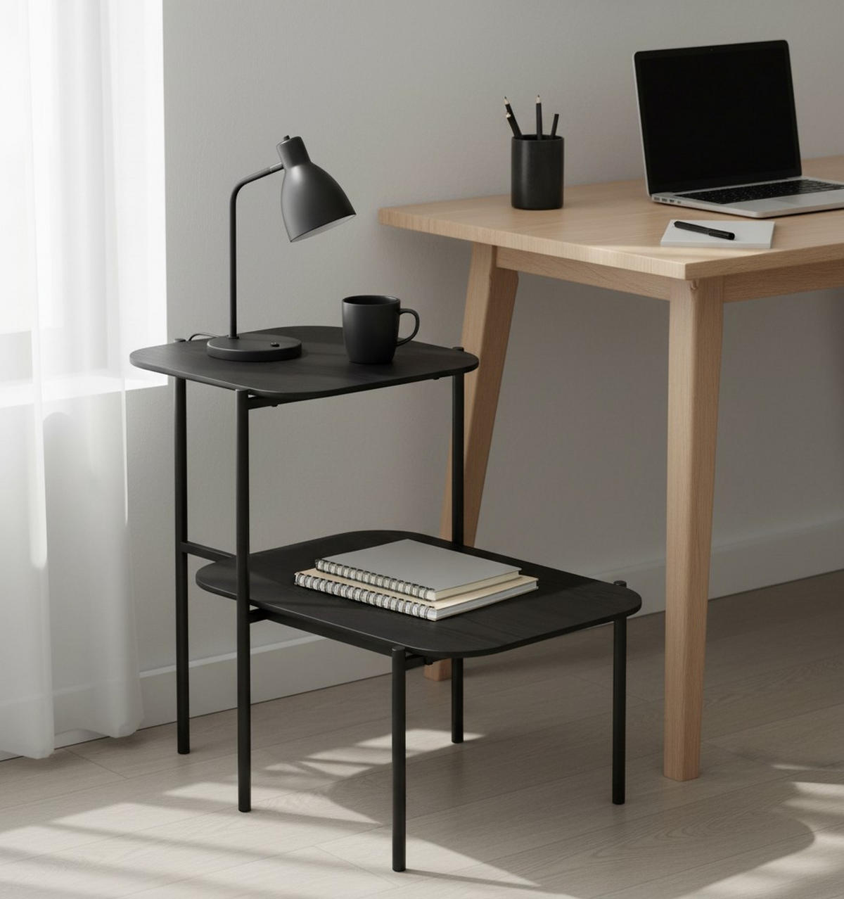 KONFERENČNÝ STOLÍK, čierna, drevo, kov, kompozitné drevo, 62,4/38,2/52 cm - čierna, Trend, kov/drevo (62,4/38,2/52cm) - Lomoco