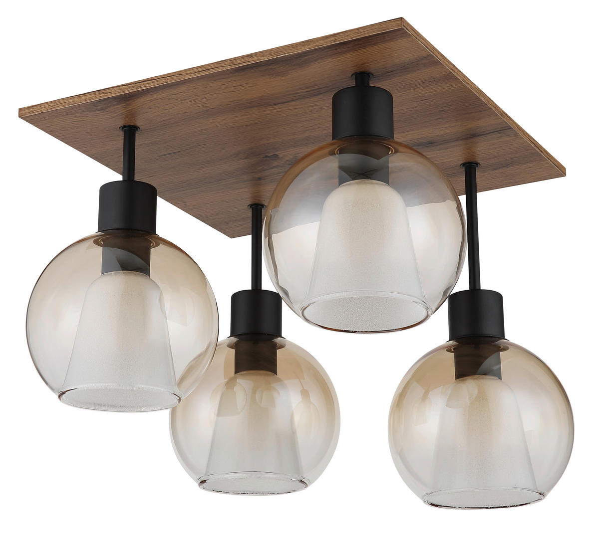 DECKENLEUCHTE    43/43/38 cm  - Klar/Dunkelbraun, Basics, Glas/Holzwerkstoff (43/43/38cm) - Globo
