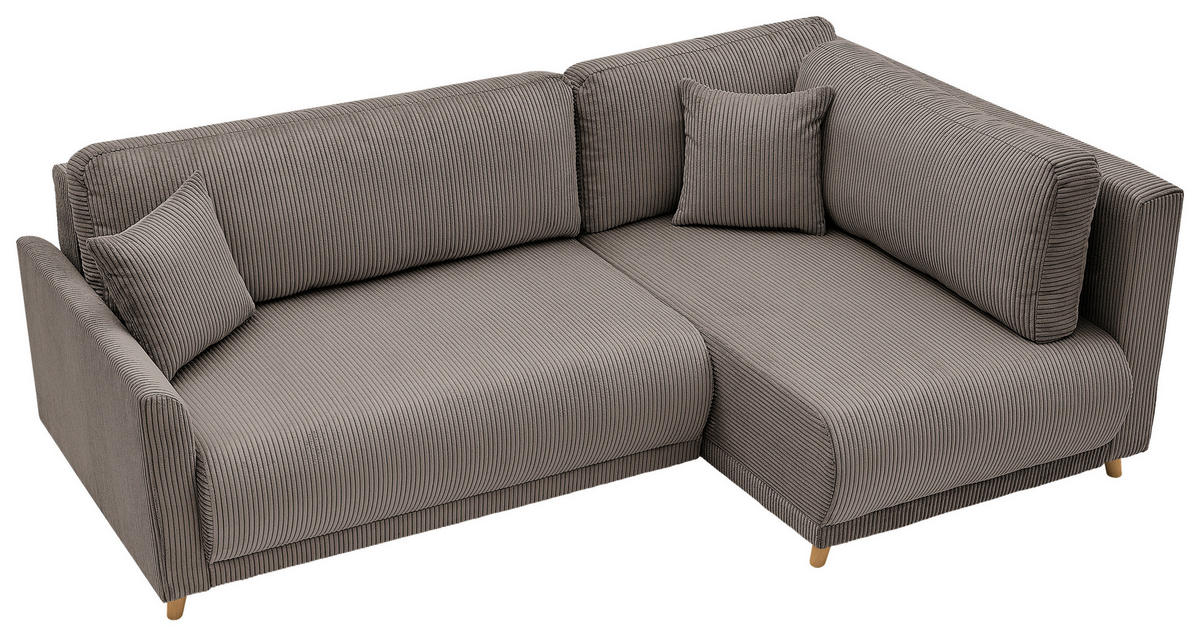 ECKSOFA MILOS Hellbraun Cord Rückenkissen, Bettkasten, Schlaffunktion, Rücken echt  - Hellbraun/Naturfarben, Design, Textil (224/148cm) - P & B