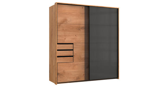 SCHWEBETÜRENSCHRANK  in Grau, Eichefarben  - Eichefarben/Grau, KONVENTIONELL, Holzwerkstoff/Kunststoff (180/198/65cm) - Carryhome