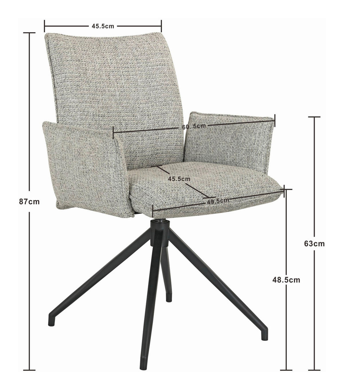 ARMLEHNSTUHL  Sitzfläche 360° drehbar, automatische Rückholfunktion Webstoff  Schwarz, Beige  - Beige/Schwarz, Design, Textil/Metall (60,5/87/61,5cm) - Novel