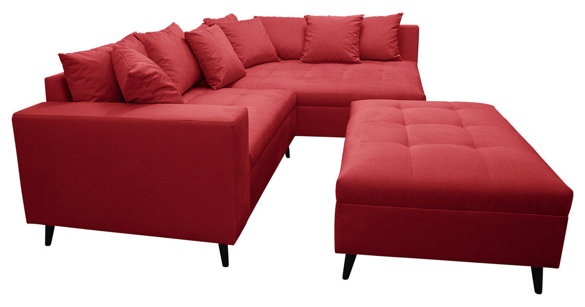 Ecksofa inkl. Hocker in Mikrofaser Rot  - Rot/Schwarz, Design, Holz/Textil (247/174cm) - MID.YOU