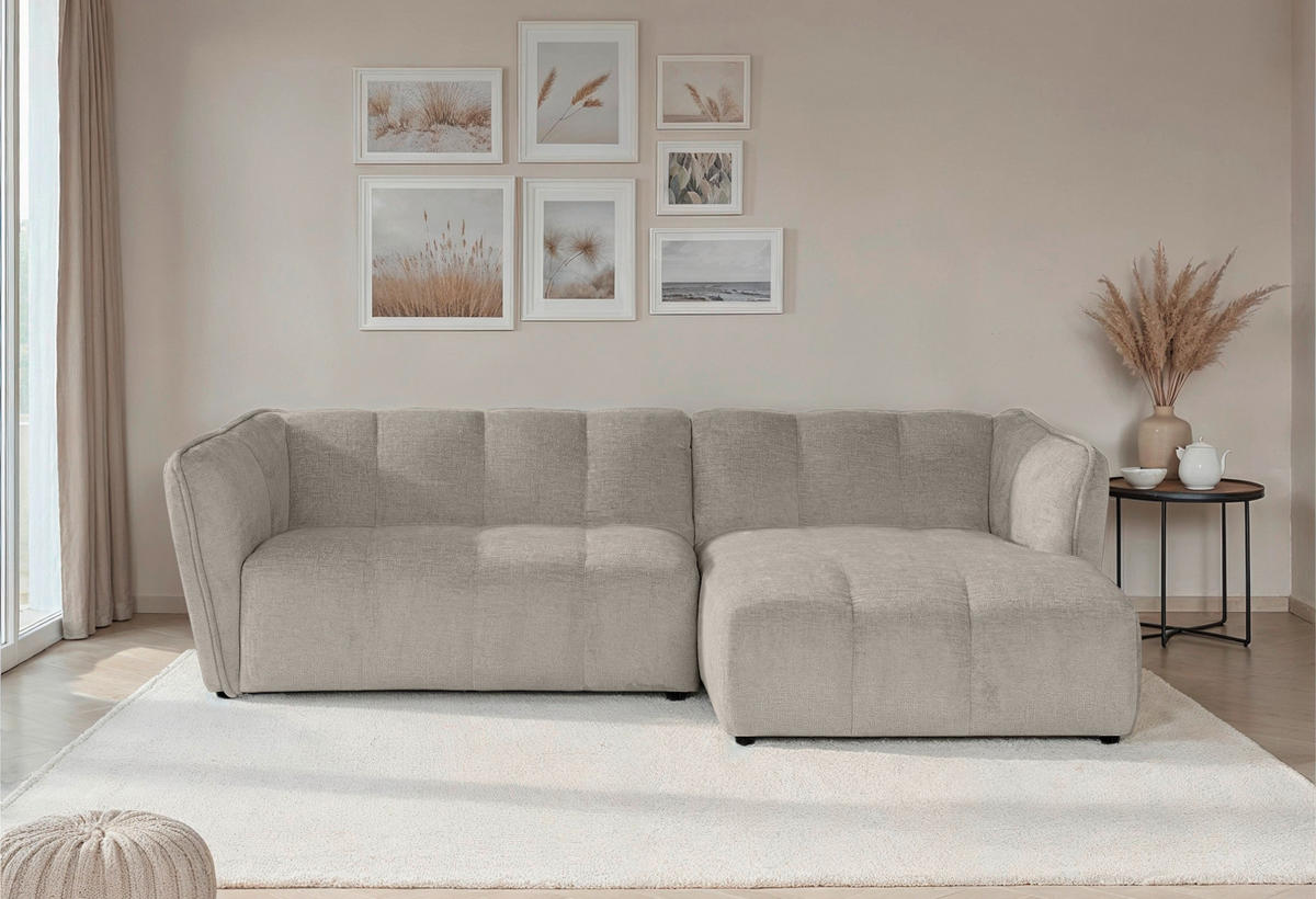 ECKSOFA  LIVOLI Creme Chenille  - Creme/Schwarz, Design, Textil (246/160cm) - MID.YOU