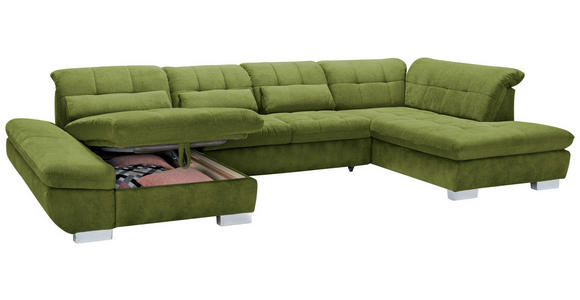 WOHNLANDSCHAFT in Mikrofaser Grün - Chromfarben/Grün, Design, Kunststoff/Textil (204/350/211cm) - Xora