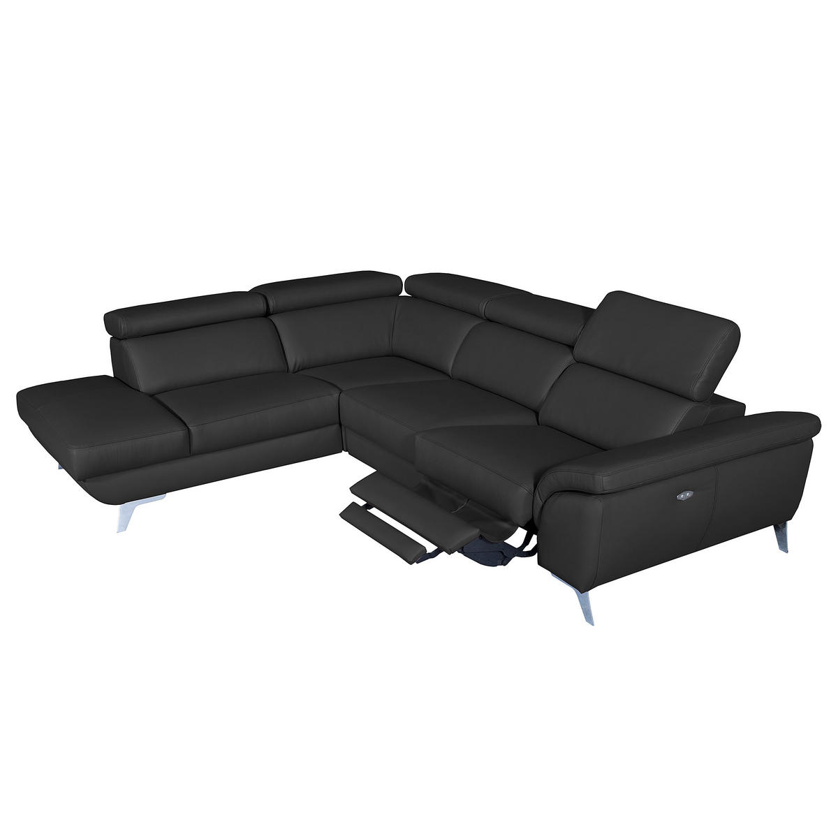 ECKSOFA  in Echtleder Schwarz  228/283 cm  - Silberfarben/Schwarz, Design, Leder/Metall (228/283cm) - Livetastic