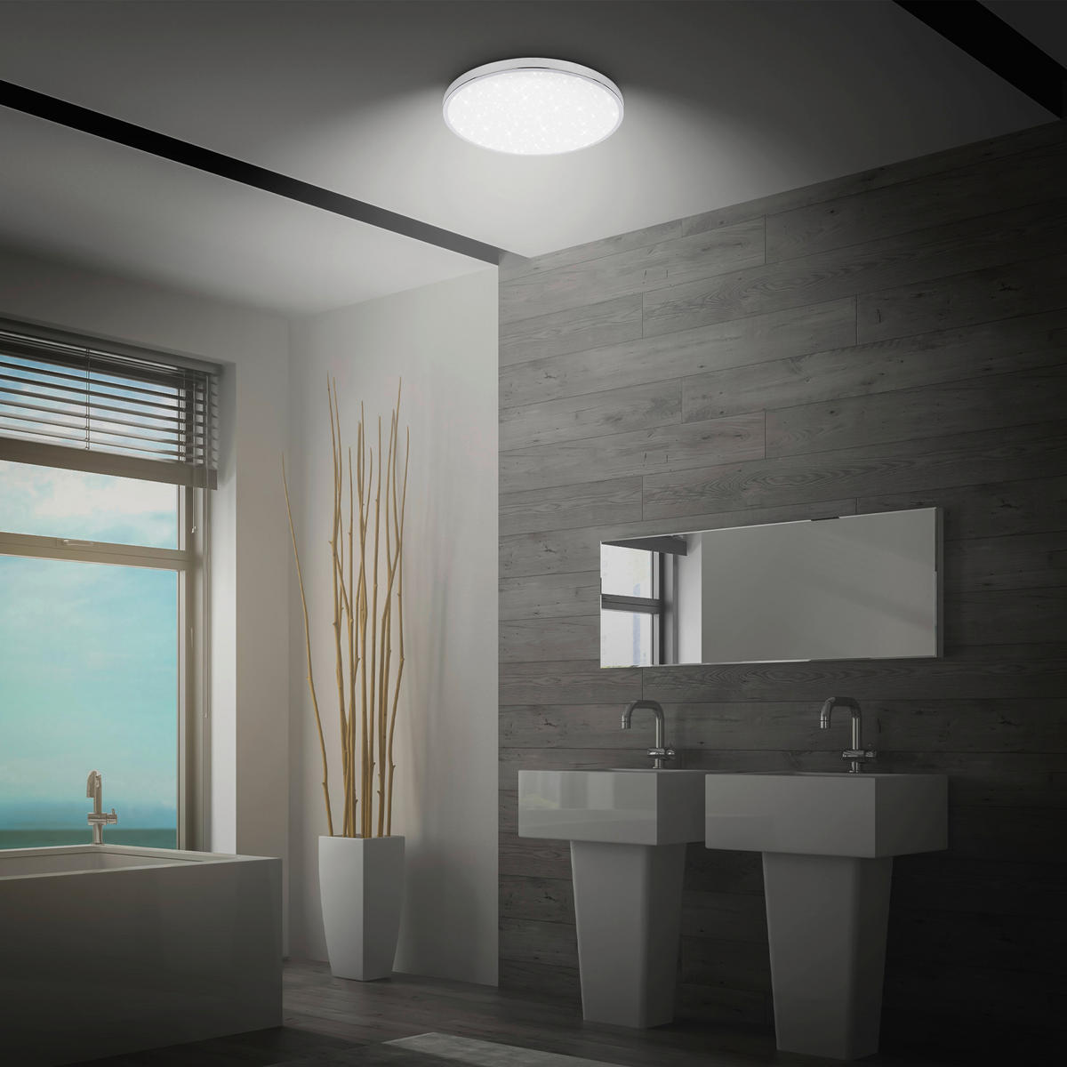 BADEZIMMER-DECKENLEUCHTE Tak 33,00/6,2 cm   - Chromfarben, Design, Kunststoff/Metall (33,00/6,2cm) - Briloner