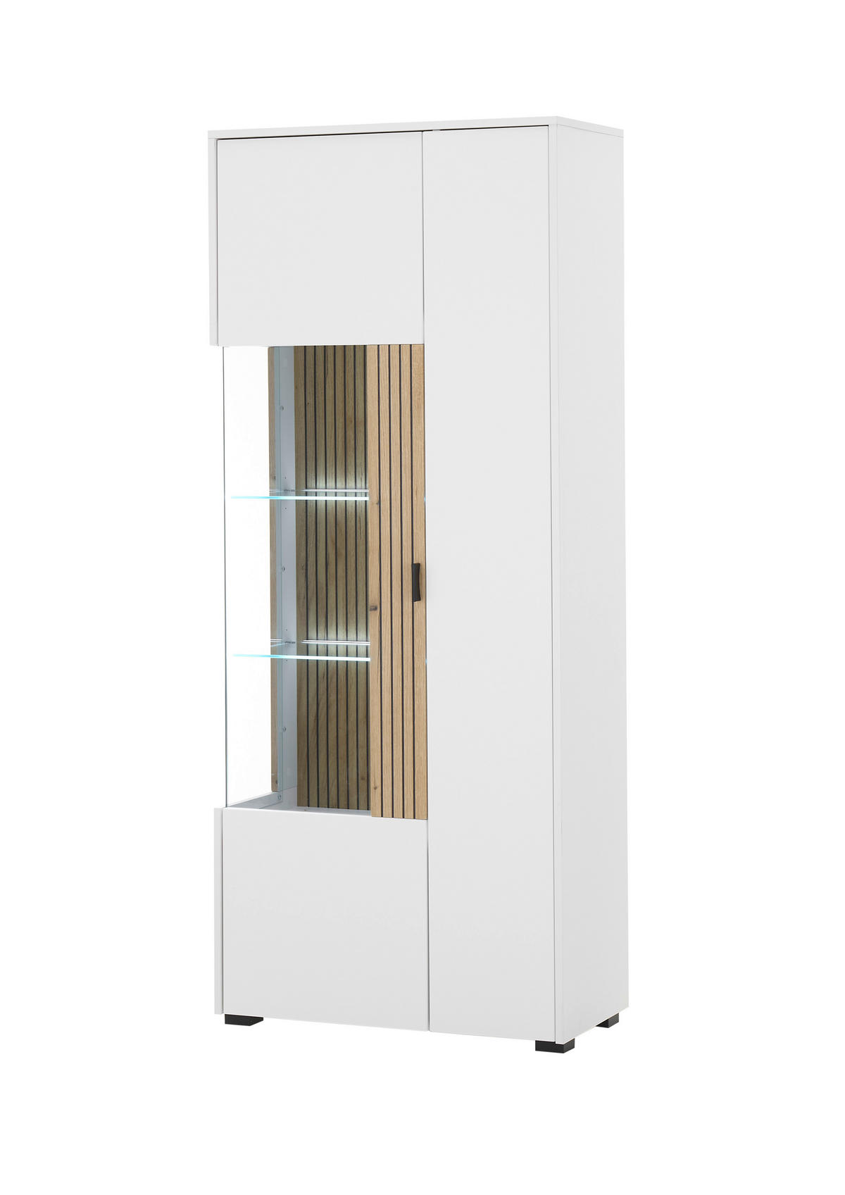 VITRINE in Eichefarben, Weiß  - Eichefarben/Schwarz, Design, Glas/Holzwerkstoff (75/180/38cm) - MID.YOU