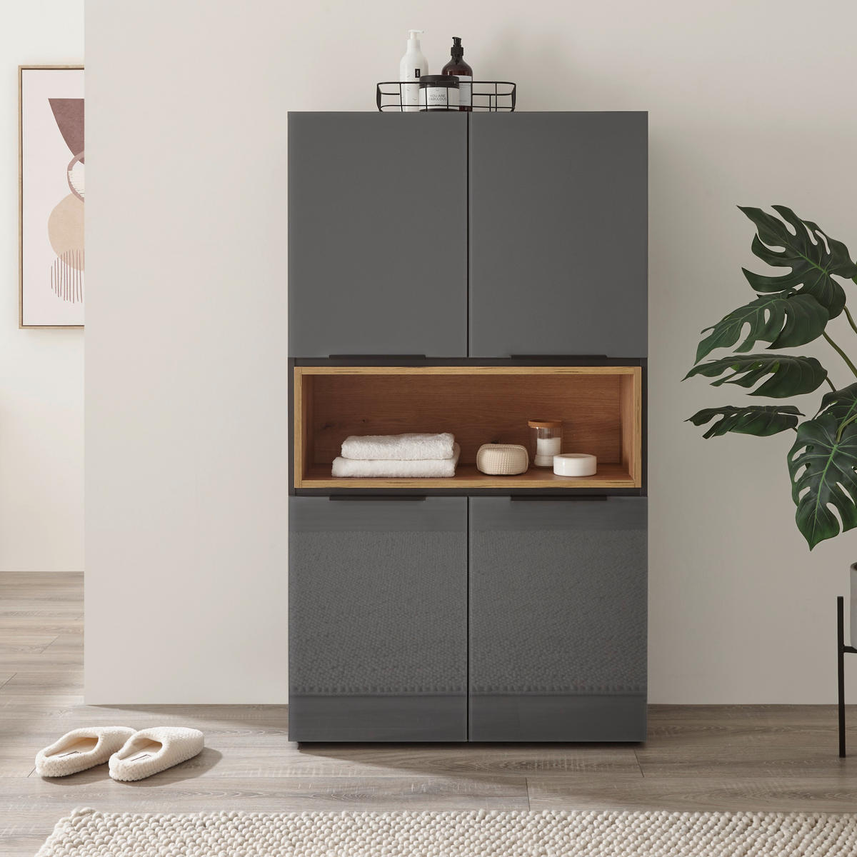 MAGASSZEKRÉNY 80/141,5/35 cm  - tölgyfa színű/fekete, Design, műanyag/faalapú anyag (80/141,5/35cm) - home24