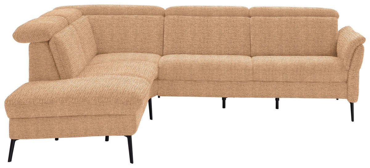ECKSOFA in Struktur Cognac  - Cognac/Schwarz, Modern, Textil/Metall (235/275cm) - Cantus