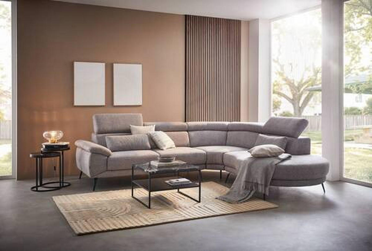 ECKSOFA in Velours Grau  - Schwarz/Grau, Design, Textil/Metall (299/264cm) - Novel