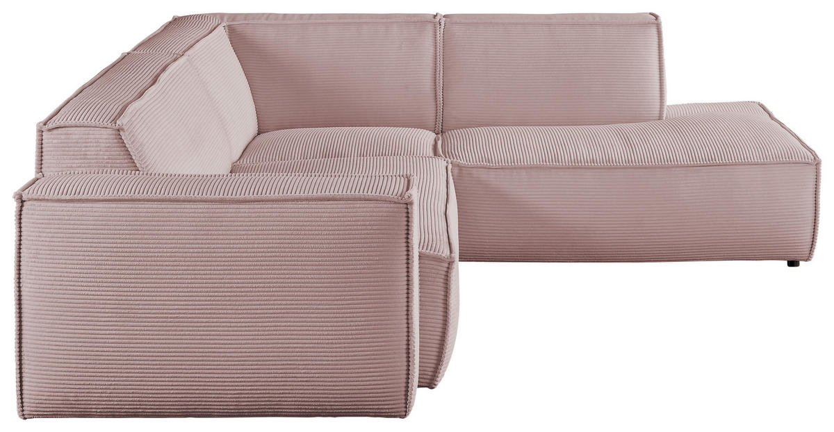 ECKSOFA in Cord Rosa  - Schwarz/Rosa, Konventionell, Kunststoff/Textil (254/224cm) - Hom`in