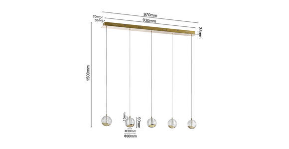 LED-HÄNGELEUCHTE  96/9/150 cm    - Goldfarben, Design, Glas/Metall (96/9/150cm) - Dieter Knoll