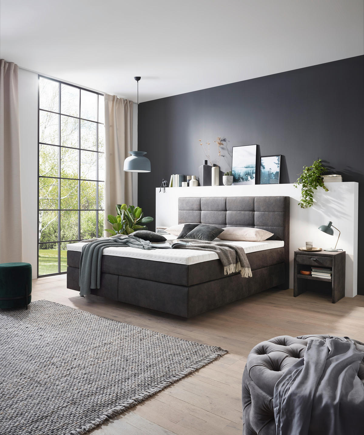 BOXSPRINGBETT 200/200 cm  in Schlammfarben  - Chromfarben/Schlammfarben, Konventionell, Kunststoff/Textil (200/200cm) - Voleo