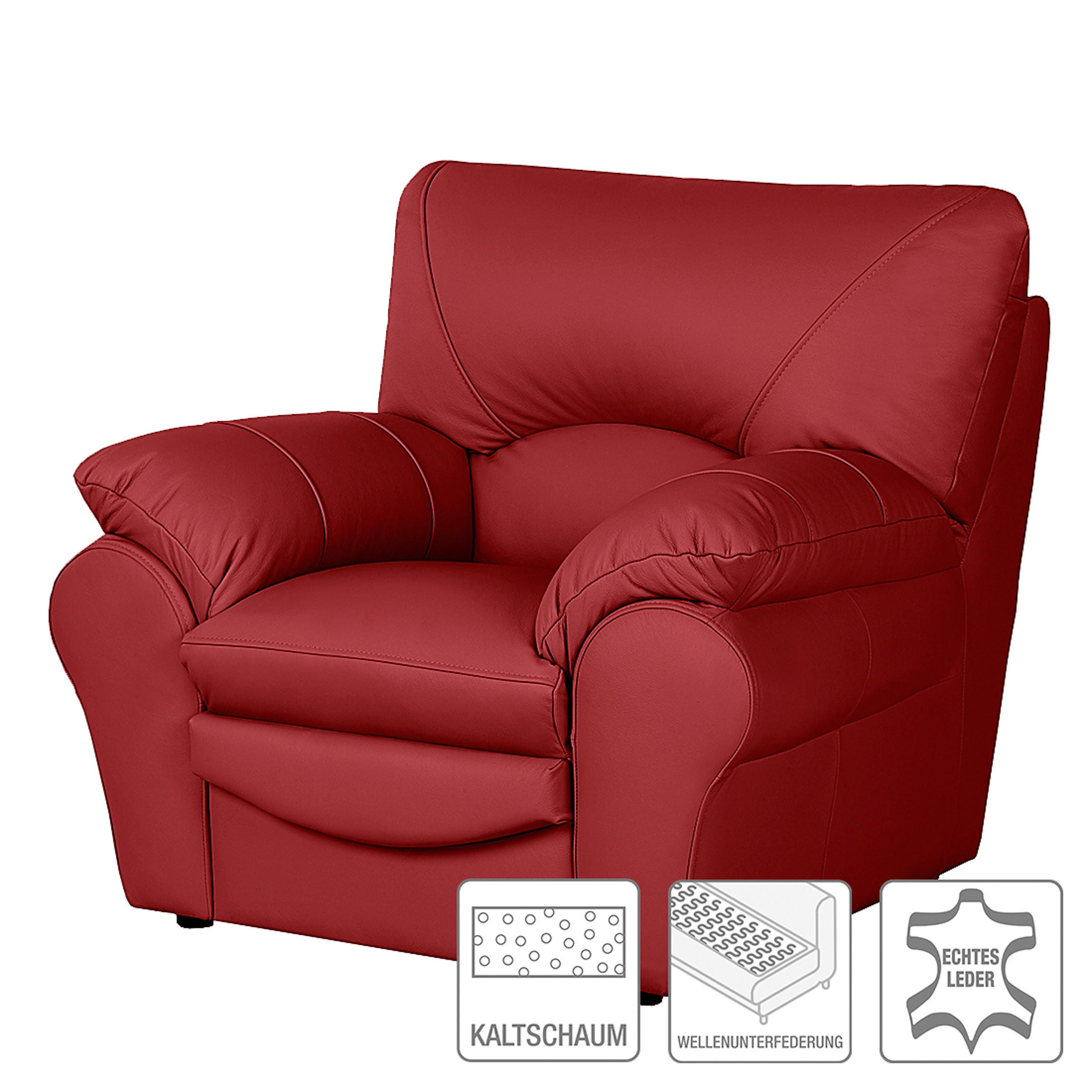 SESSEL in Echtleder Rot  - Rot/Schwarz, Design, Leder/Kunststoff (105/92/85cm) - Livetastic