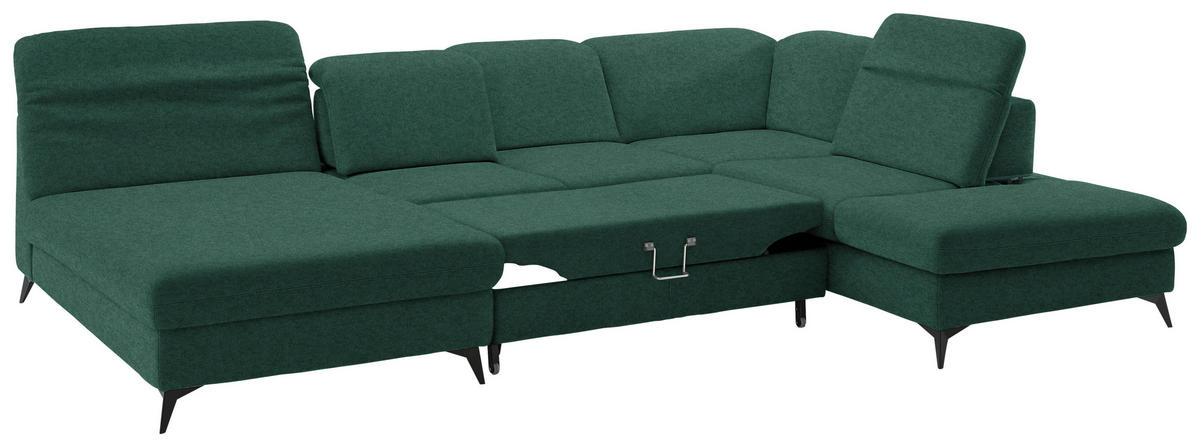 WOHNLANDSCHAFT  in Chenille Waldgrün  - Waldgrün/Schwarz, Design, Textil/Metall (198/369/255cm) - Beldomo Style