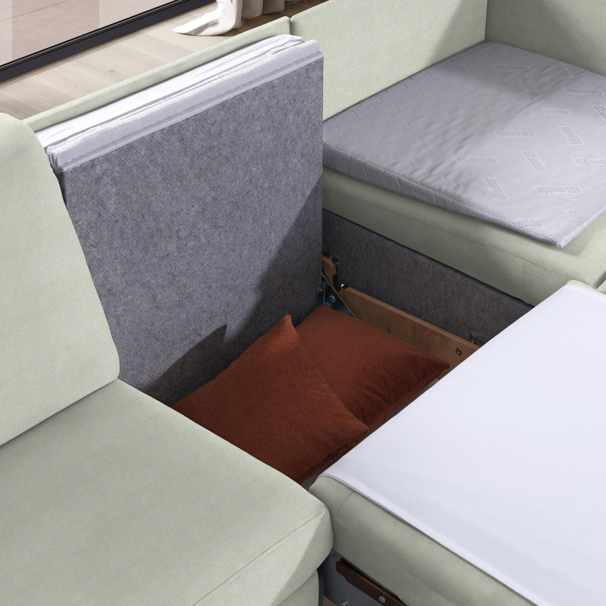 ECKSOFA in Flachgewebe Silberfarben  261/203 cm  - Eichefarben/Silberfarben, KONVENTIONELL, Holz/Textil (261/203cm) - Sedda