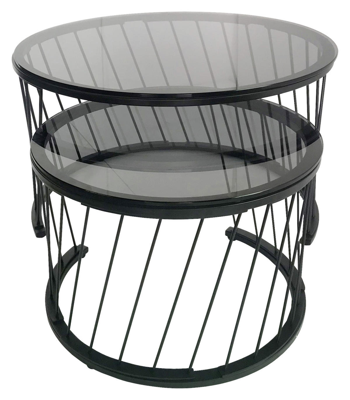 COUCHTISCHSET Farbglas 70/70/42 cm rund Grau, Schwarz  - Schwarz/Grau, Design, Glas/Metall (70/70/42cm) - Novel