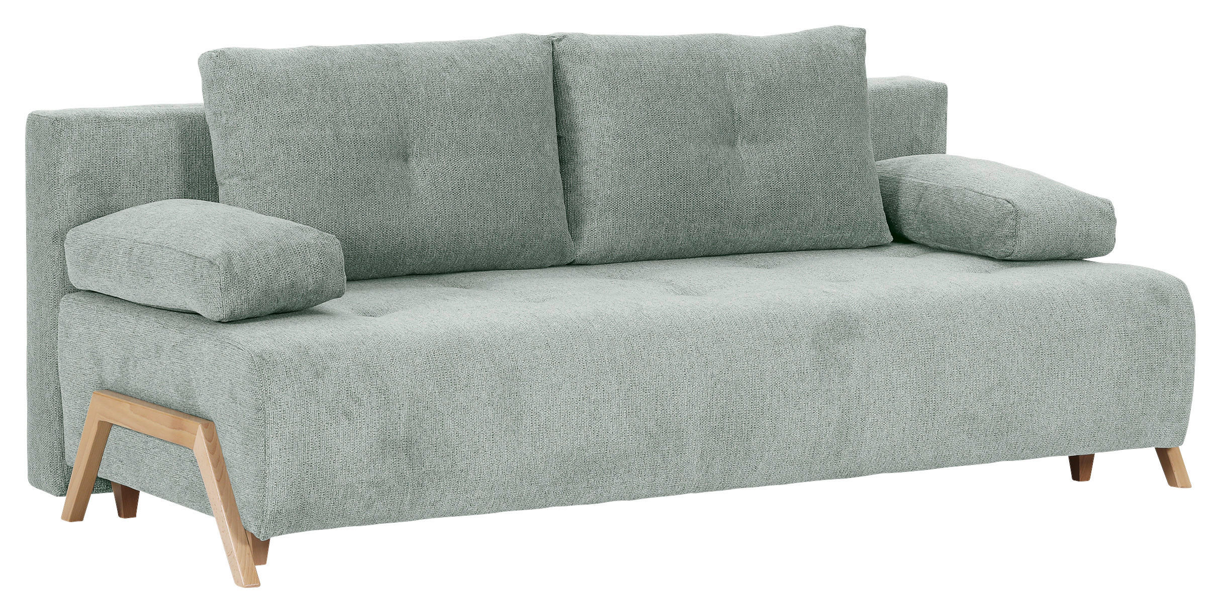 SCHLAFSOFA  mit Liegefunktion, Rücken echt Flachgewebe Hellgrau  - Buchefarben/Hellgrau, KONVENTIONELL, Holz/Textil (204/75/100cm) - Carryhome