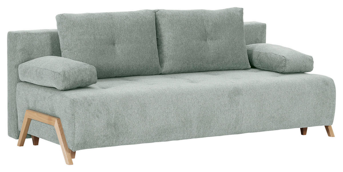 SCHLAFSOFA  mit Liegefunktion, Rücken echt Flachgewebe Hellgrau  - Buchefarben/Hellgrau, KONVENTIONELL, Holz/Textil (204/75/100cm) - Carryhome